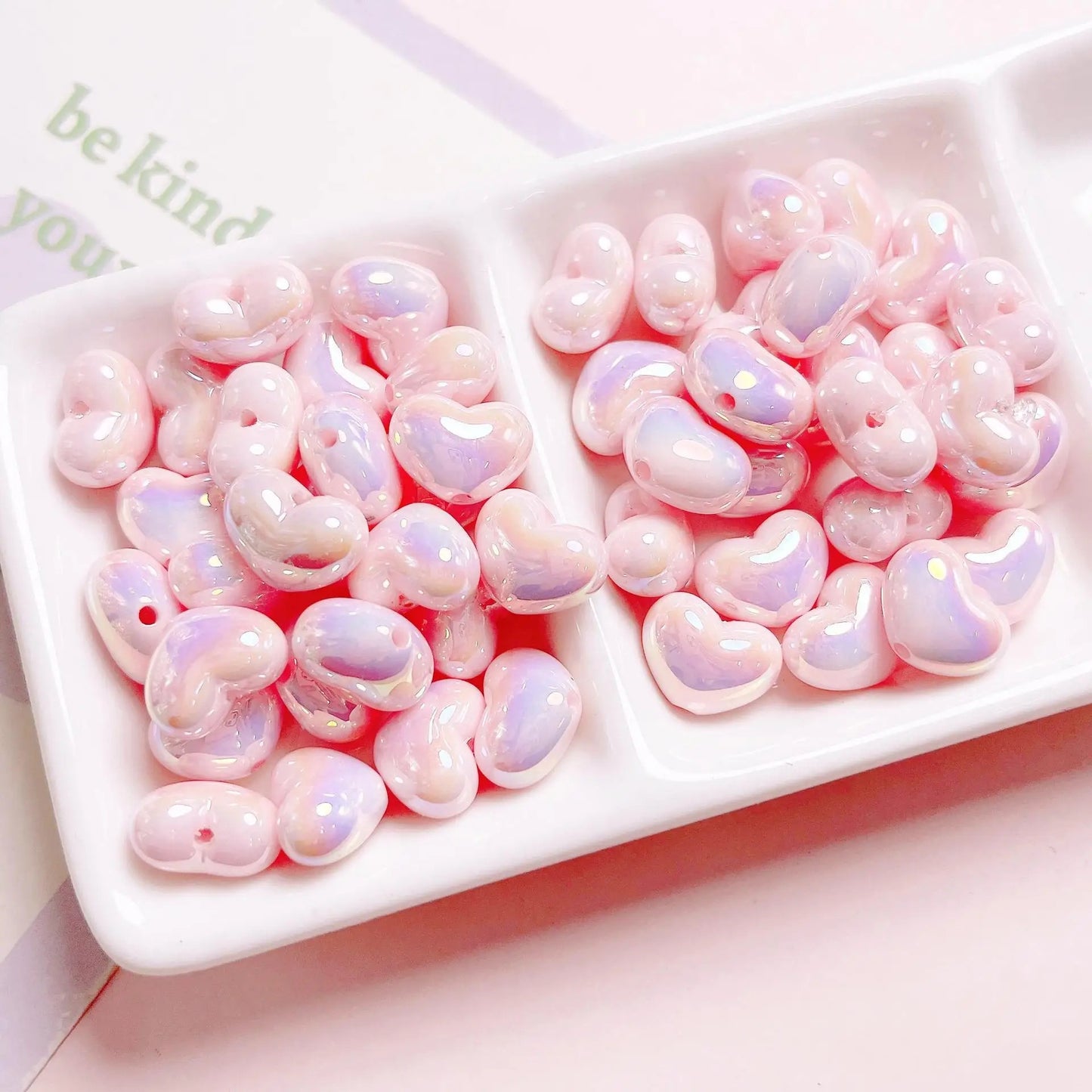 BBB 162 (C)  pink rainbow Luminous heart uv plated holographic irrediscent Acrylic bead ( 1 pc )