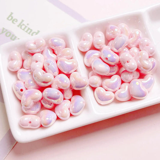 BBB 162 (C)  pink rainbow Luminous heart uv plated holographic irrediscent Acrylic bead ( 1 pc )