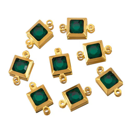 SC07A5 Dark Green Zircon Double loop connector - 18k Gold plated 316 stainless steel ( 1 pc ) Anti tarnish ( 6*11.5 mm )