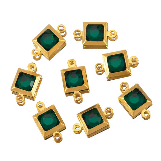SS 2712 Dark Green Zircon Double loop connector - 18k Gold plated 316 stainless steel ( 1 pc ) Anti tarnish ( 6*11.5 mm )