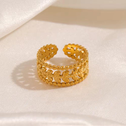 SJ 1079 Leaf Ring adjustable - 18k Gold PVD plated stainless steel - Anti tarnish