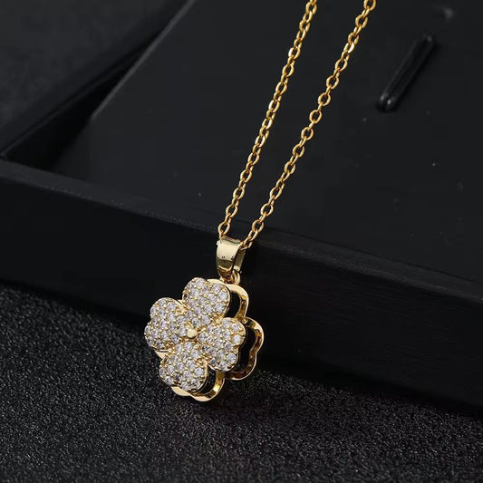 NSJ23C Floral Zircon Necklace - 18k Gold PVD plated 316 stainless steel - Anti tarnish