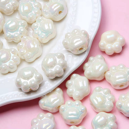 BBB 236 (h) Pearly White Paw Luminous Shiny Bead ( 1 pc ) UV Plated Acrylic ( 16:18 mm )
