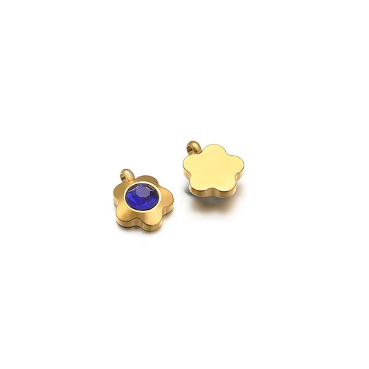 SS 2818 Dark Blue Zircon Flower charm 18k Gold plated stainless steel ( 1 piece ) Anti tarnish ( 7 mm )