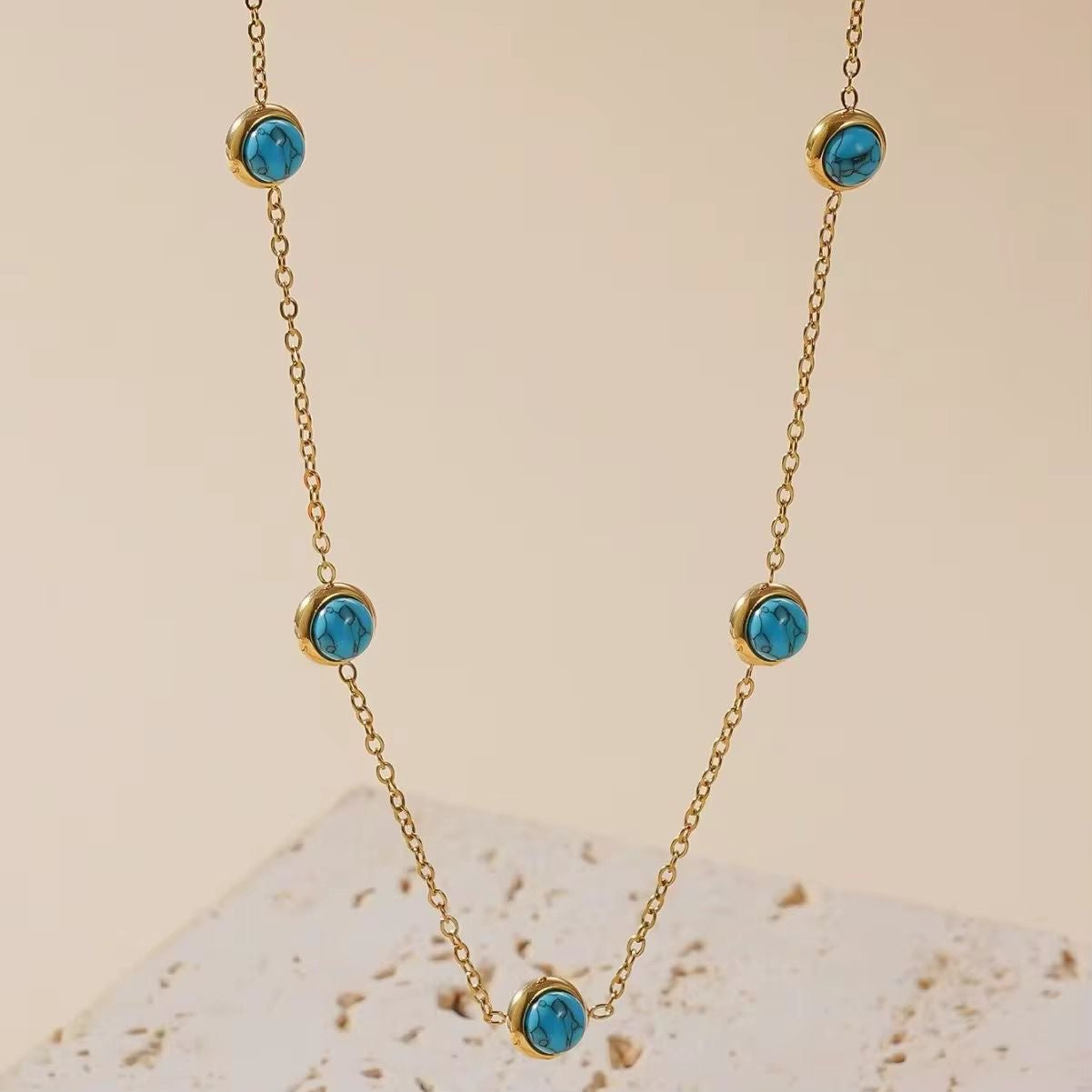 SJ 755 Turquoise gemstone Necklace - 18k Gold PVD plated stainless steel - Anti tarnish