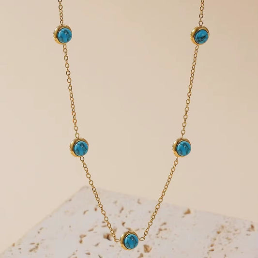 SJ 755 Turquoise gemstone Necklace - 18k Gold PVD plated stainless steel - Anti tarnish