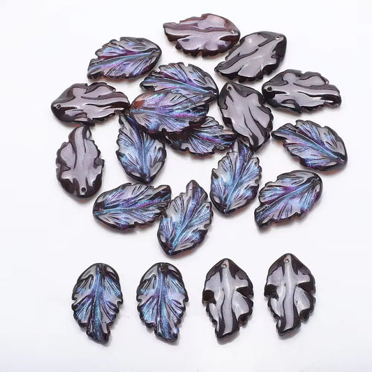 BBB 80 (f) Dark Purple Gradient Feather shaped petal Crystal glass beads ( 1 pc )