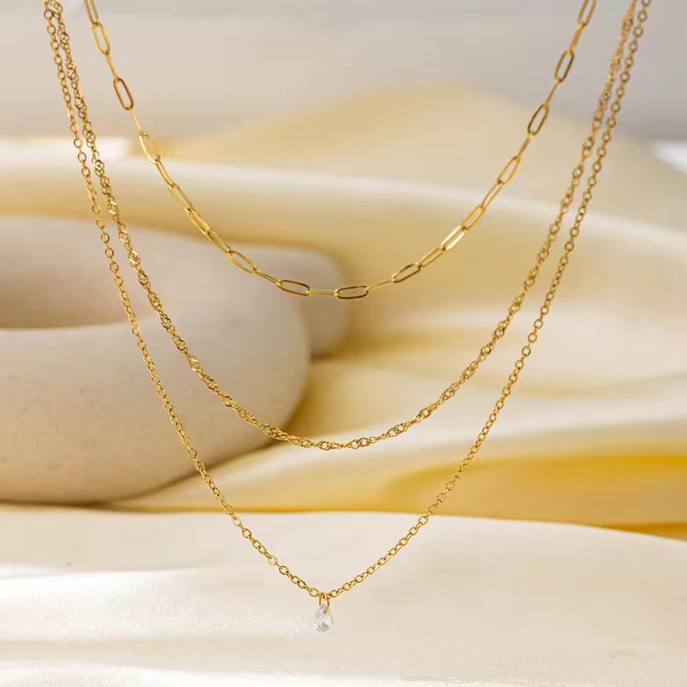 NSJ45A  Minimalist Layered Dainty Necklace 18k Gold PVD plated