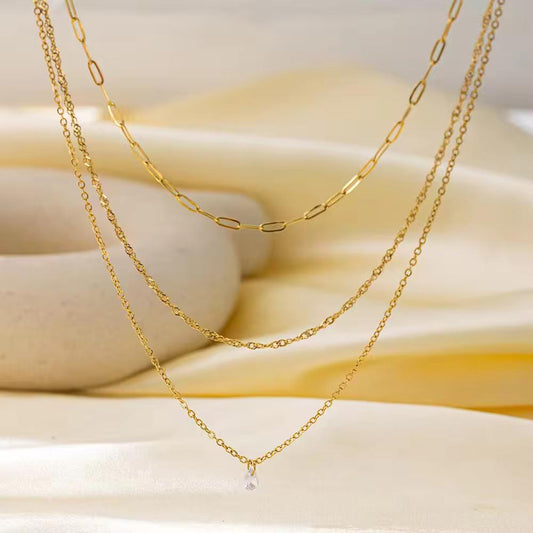 NSJ45A  Minimalist Layered Dainty Necklace 18k Gold PVD plated