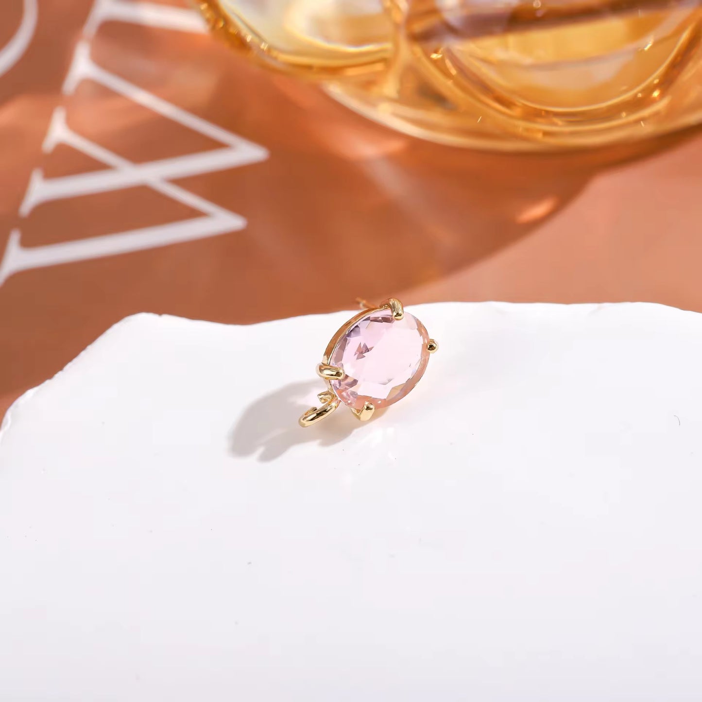 CZ 2520 Pink Oval Zircon stud 14k gold plated ( 2 pc ) - anti tarnish
