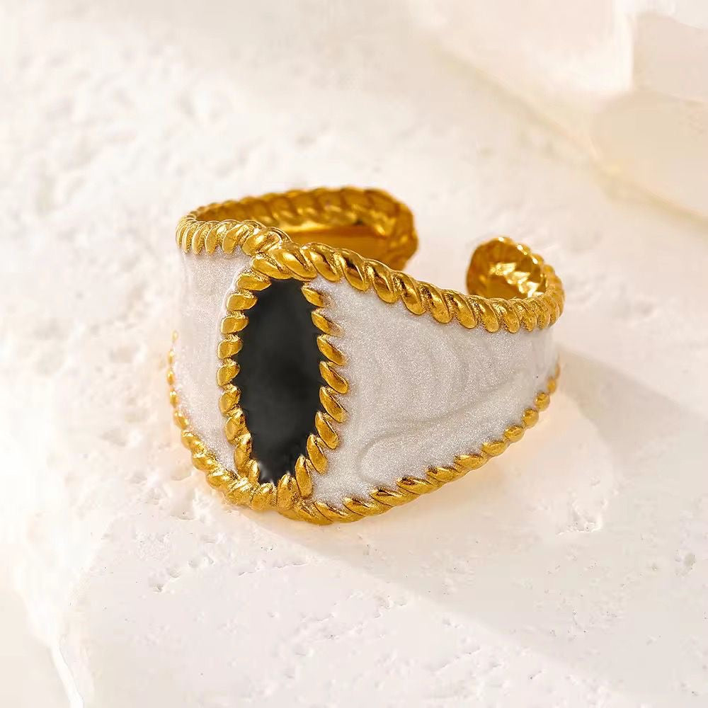 SJ 1028 Black and white evil eye enamel Ring Adjustable  - 18k Gold PVD plated stainless steel - Anti tarnish