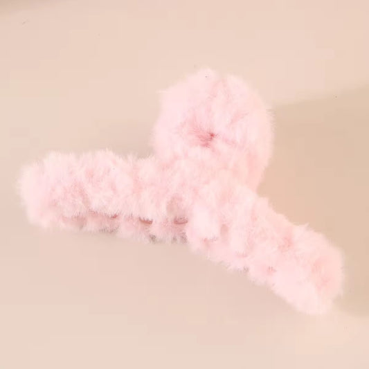 HA 01 (e) Pastel Pink Plush Fluffy Hair Claw ( 1 pc )