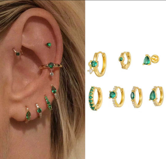 ST 11 - 7 piece Zircon Earring stack stud set  - 18k Gold PVD plated stainless steel - Anti tarnish