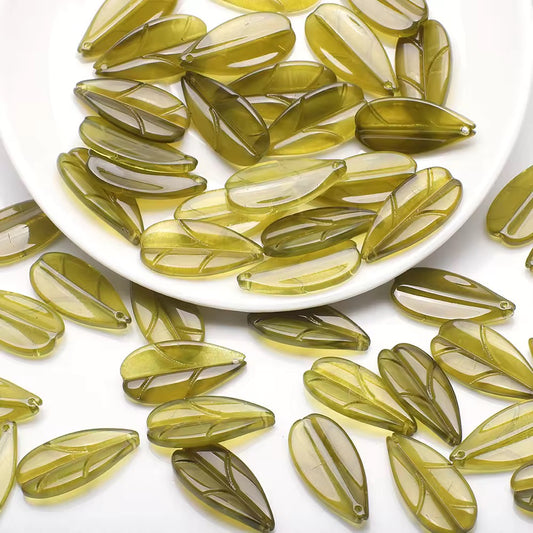 BBB 98 (b) Olive Green Leaf Crystal glass beads ( 1 pc ) ( 26:13 mm )