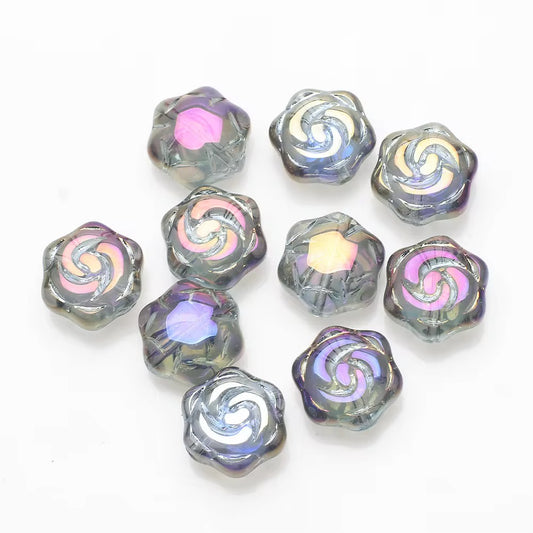 BBB 99 (b) Purple flare Rose Flower plated Crystal glass beads ( 1 pc ) ( 16:15 mm )