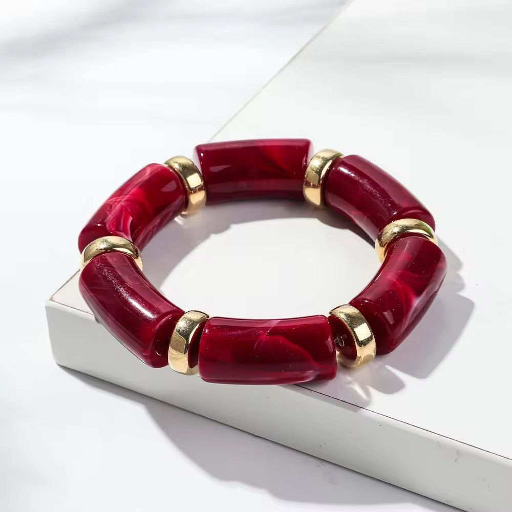 SJ 616 Wine Red Bohemian Bamboo Bead Bracelet - Anti tarnish