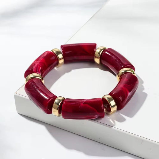 SJ 616 Wine Red Bohemian Bamboo Bead Bracelet - Anti tarnish