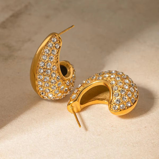 SJ 489 zircon half n half waterdrop earring - 18k Gold PVD plated stainless steel - Anti tarnish - Wholesale