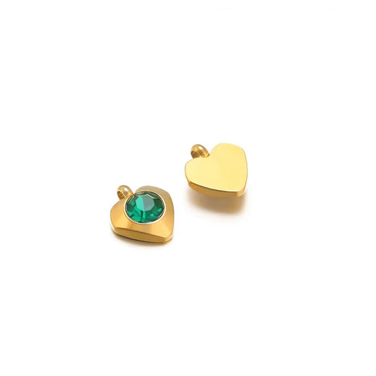 SS 2730 Dark Green Heart Zircon Charm - 18k Gold plated 316 stainless steel ( 1 pc ) Anti tarnish ( 6mm mm )