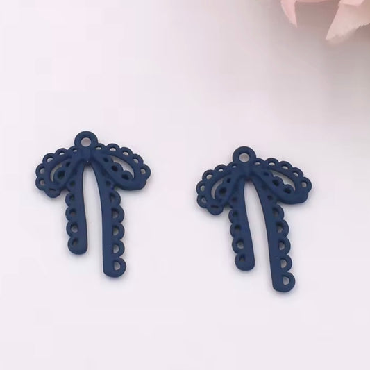 BBB 342 (p) Dark Blue Bow Spray painted Charm ( 1 pc ) High Quality Alloy ( 28:20 mm )