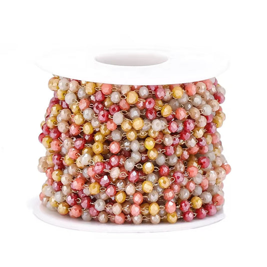 CN 361 Orange Red dual toned crystal 18k gold PVD plated 316 Stainless steel chain ( 1 feet ) Anti tarnish