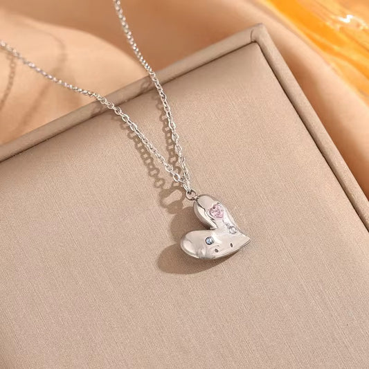 SJ 390 Exquisite Heart zircon Pendant Necklace - steel PVD plated stainless steel - Anti tarnish - Wholesale