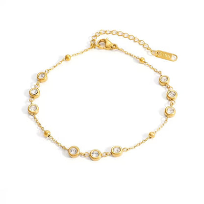 BSJ14E  clear zircon bead Bracelet  - 18k gold PVD plated 316 stainless steel - Anti tarnish