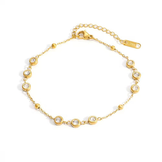 BSJ14E  clear zircon bead Bracelet  - 18k gold PVD plated 316 stainless steel - Anti tarnish