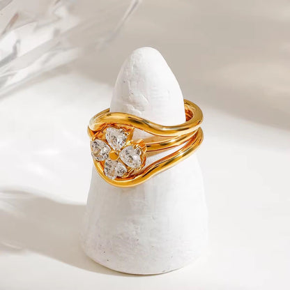 RSJ05D Heart stack ring size 7 - premium collection - 18k Gold PVD plated 316  stainless steel - Anti tarnish