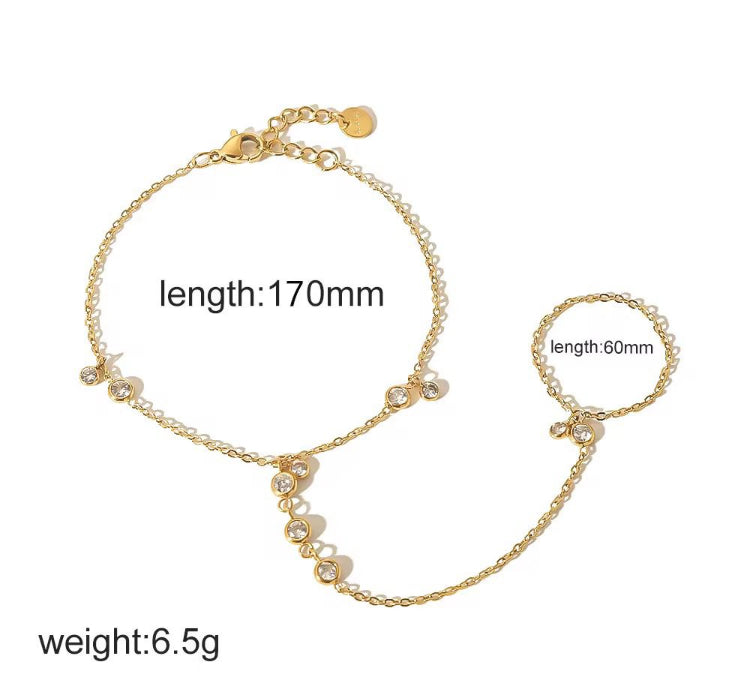 SJ 1154 ring with bracelet dainty styles - 18k Gold PVD plated stainless steel - Anti tarnish