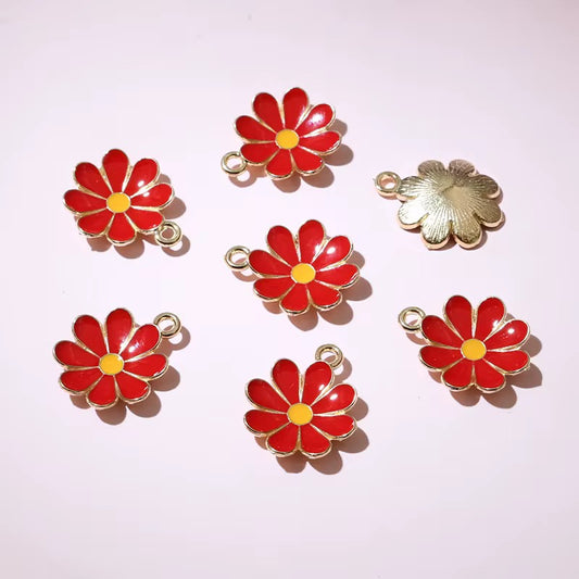 BBB 227 (f) Red Cute Daisy Flower enamel charm ( 1 pc ) Tarnish Resistant ( 19:15 mm )