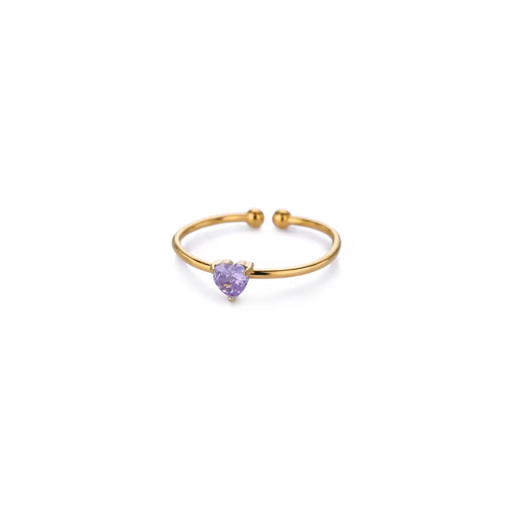 SJ 481 Zircon heart ring adjustable - 18k Gold PVD plated stainless steel - Anti tarnish