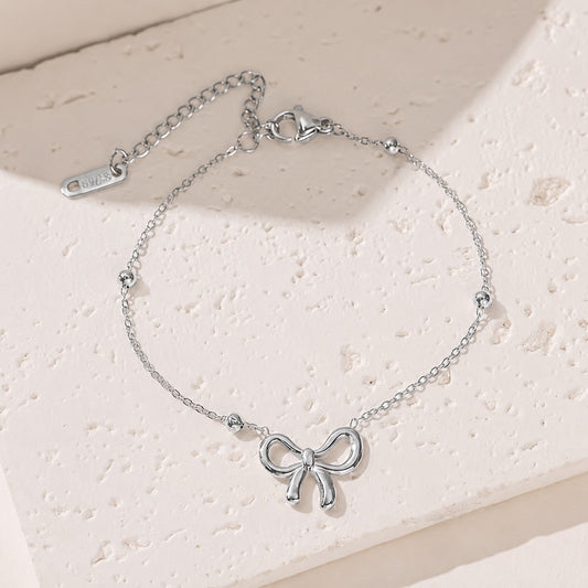 BSJ14A Bow Beaded Bracelet  - sliver PVD plated 316 stainless steel - Anti tarnish