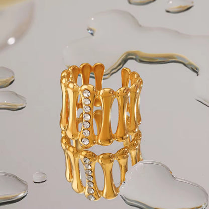 RSJ01G Zircon stripe ring adjustable -18k gold PVD plated 316 stainless steel - Anti tarnish