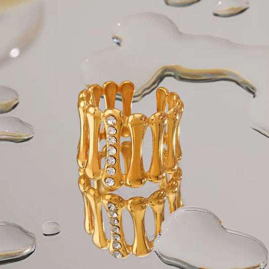 SS 230 Zircon stripe ring adjustable -18k gold plated stainless steel - Anti tarnish - Wholesale