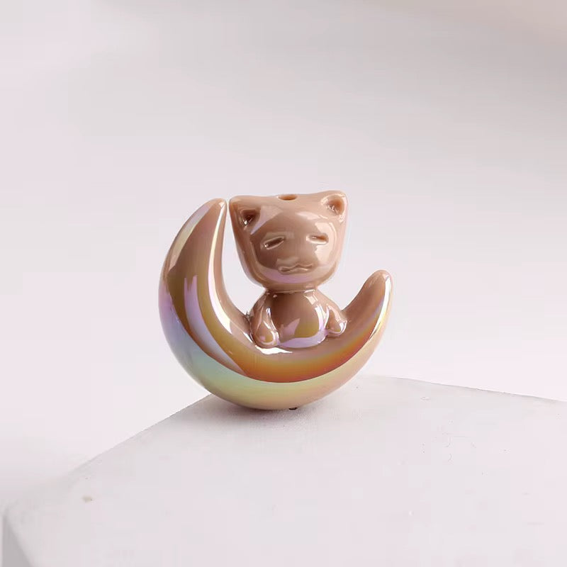 AB60 Cat Moon Luminous Shiny Big Bead ( 1 pc ) UV Plated Acrylic ( 28 mm )