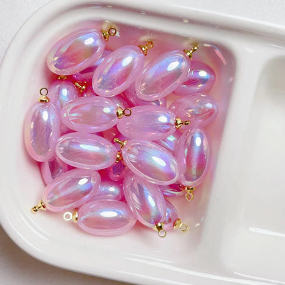 AB06 Mermaid water drop oval Bead iridescent pendant charm ( 1 pc ) UV Plated Acrylic