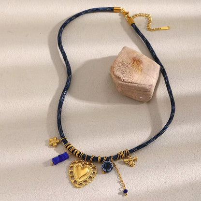 SJ 969 Heart Charms Woven Thread Necklace  - Premium jewellery- 18k Gold PVD plated stainless steel - Anti tarnish