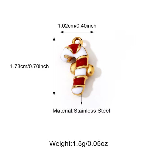 SS 1145 Candy cane Christmas Charm 18K Gold PVD plated stainless steel ( 1 piece ) Anti tarnish ( 18:10 mm )
