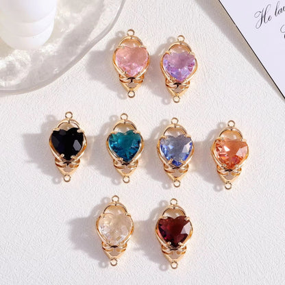 GPC15R Heart Zircon Connector Charm ( 1 pc ) 14k gold plated crystal