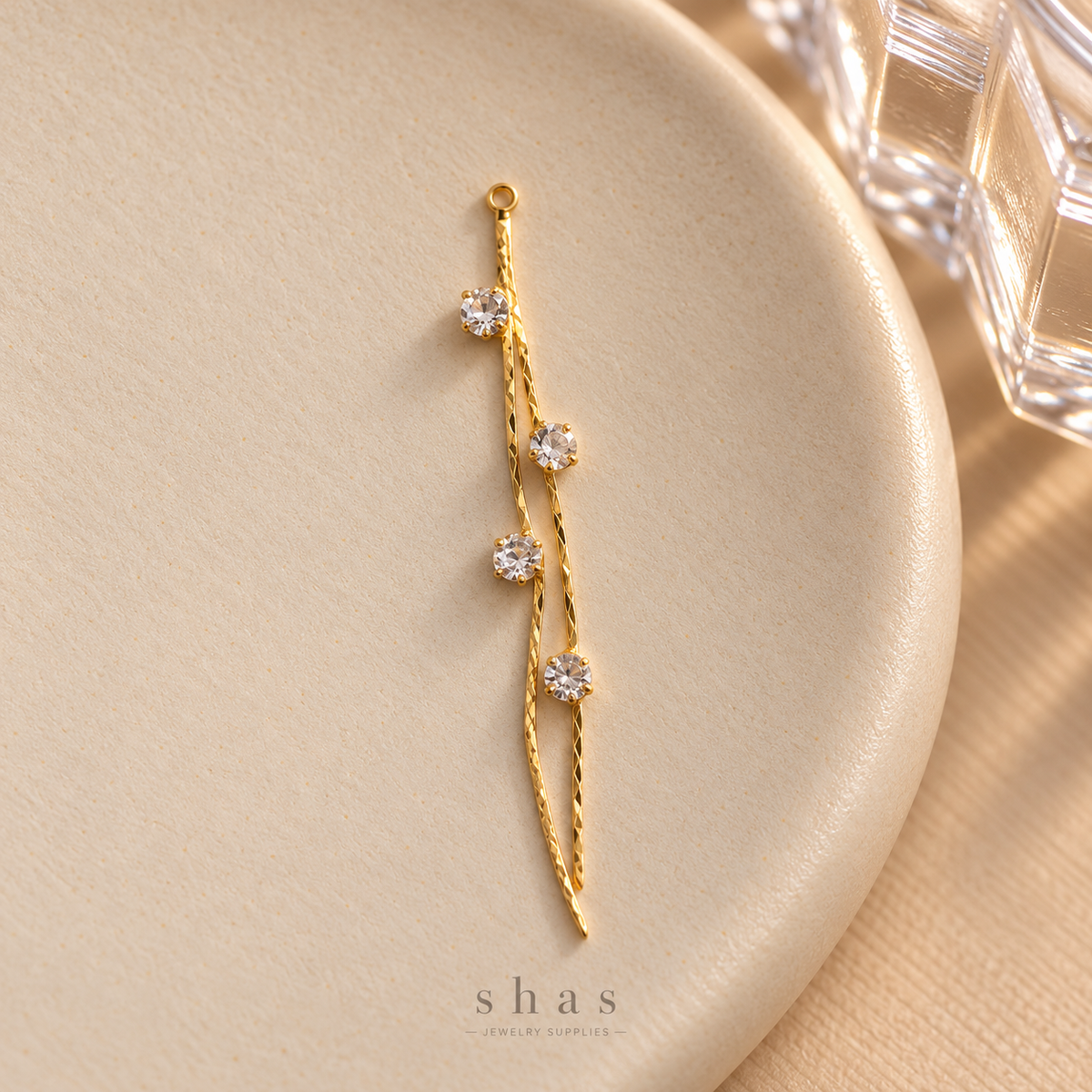 GPC24N Double layer Zircon Tassel 18k Gold ( 1 pc ) Premium Plated