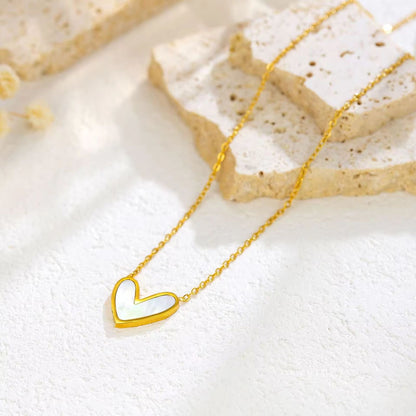 NSJ06D white shell Heart Necklace - 18k Gold PVD plated 316 stainless steel - Anti tarnish