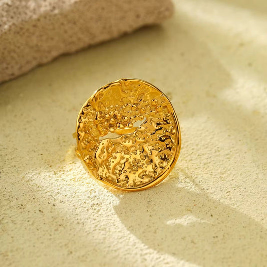 SJ 507 Chunky Fashion Hammered Ring adjustable - 18k Gold PVD plated stainless steel - Anti tarnish