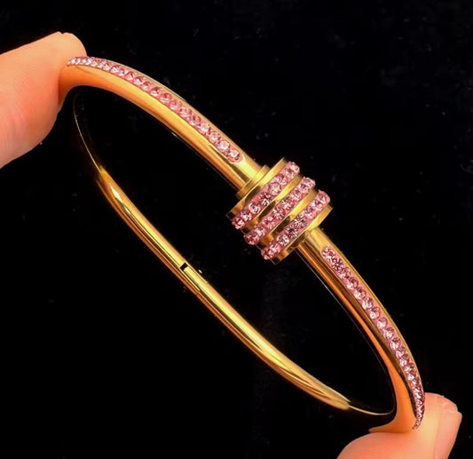BSJ16A Pink zircon bracelet - 18k gold PVD plated 316 stainless steel - Anti tarnish