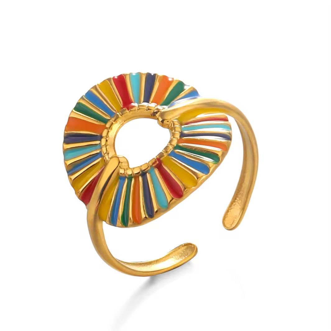 SJ 502 colourful oil drip ring adjustable - 18k Gold PVD plated stainless steel - Anti tarnish - Wholesale