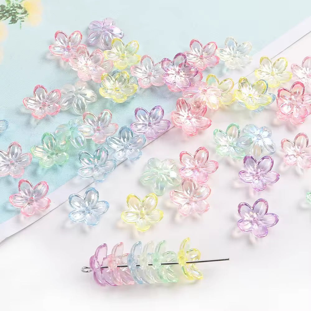 BBB 363 (f) Light Pink Cherry Blossom AB Flower Bead ( 1 pc ) UV Plated Acrylic