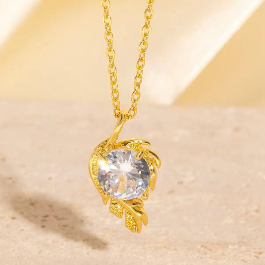 NSJ30C leaf zircon Necklace - 18k Gold PVD plated