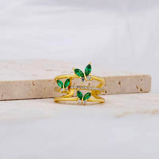SS 197 Butterfly zircon ring adjustable- 18k gold plated copper - Anti tarnish - Wholesale