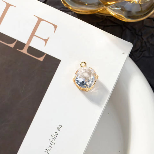 SS 2732 Big Round 14k gold plated Zircon crystal charm ( 1 pc ) Anti tarnish ( 13:16 mm )