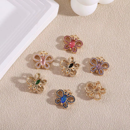 BBB 280 (e) Dark Blue Butterfly 14k gold plated Zircon crystal charm ( 1 pc ) Anti tarnish ( 16:16.5 mm )